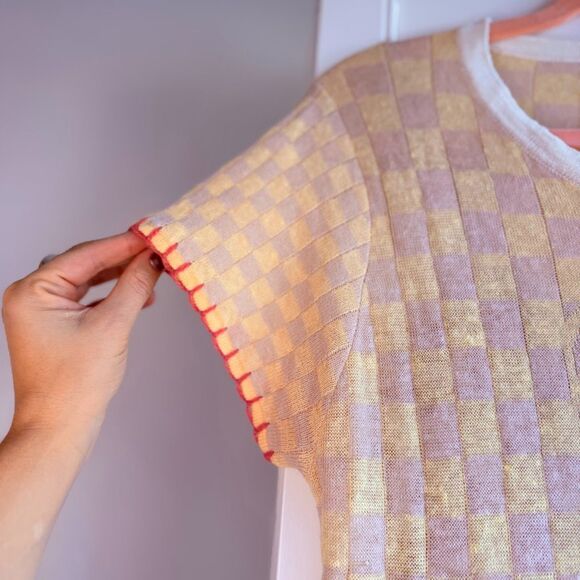 YanYan Knits Cap Sleeve Maxi Dress with Cloud in Checkered Yellow & Tan size M - Picture 5 of 16